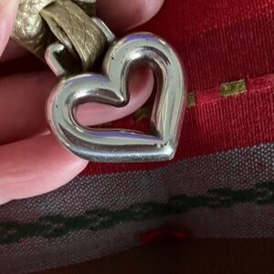 Brighton replacement Silver Open Heart Bag Charm Key Chain Olive Leather Strap